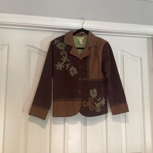 Bechamel Women Floral Design Jacket, Size Small, Color Brown Multi Color